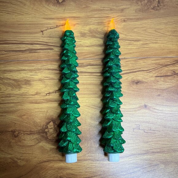 Pier 1 Flameless LED Tapers Christmas Tree Decorative Lights 10.5 Inch Set of 2 - Picture 3 of 10